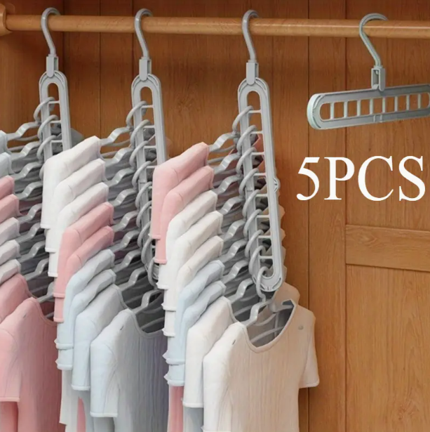 5er-Pack faltbare, platzsparende Kleiderbügel aus Kunststoff mit 9 Löchern, Organizer für Schrank und Ankleidezimmer